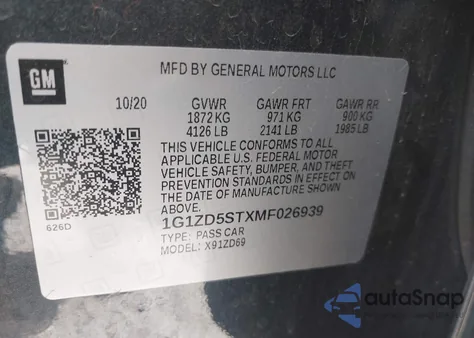 2021 Chevrolet Malibu Fwd Lt from USA, damaged, VIN 1G1ZD5STXMF026939